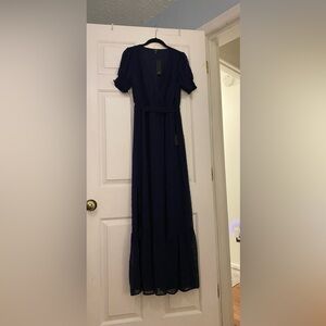 Lulu’s Navy Blue Swiss Dot Maxi Dress